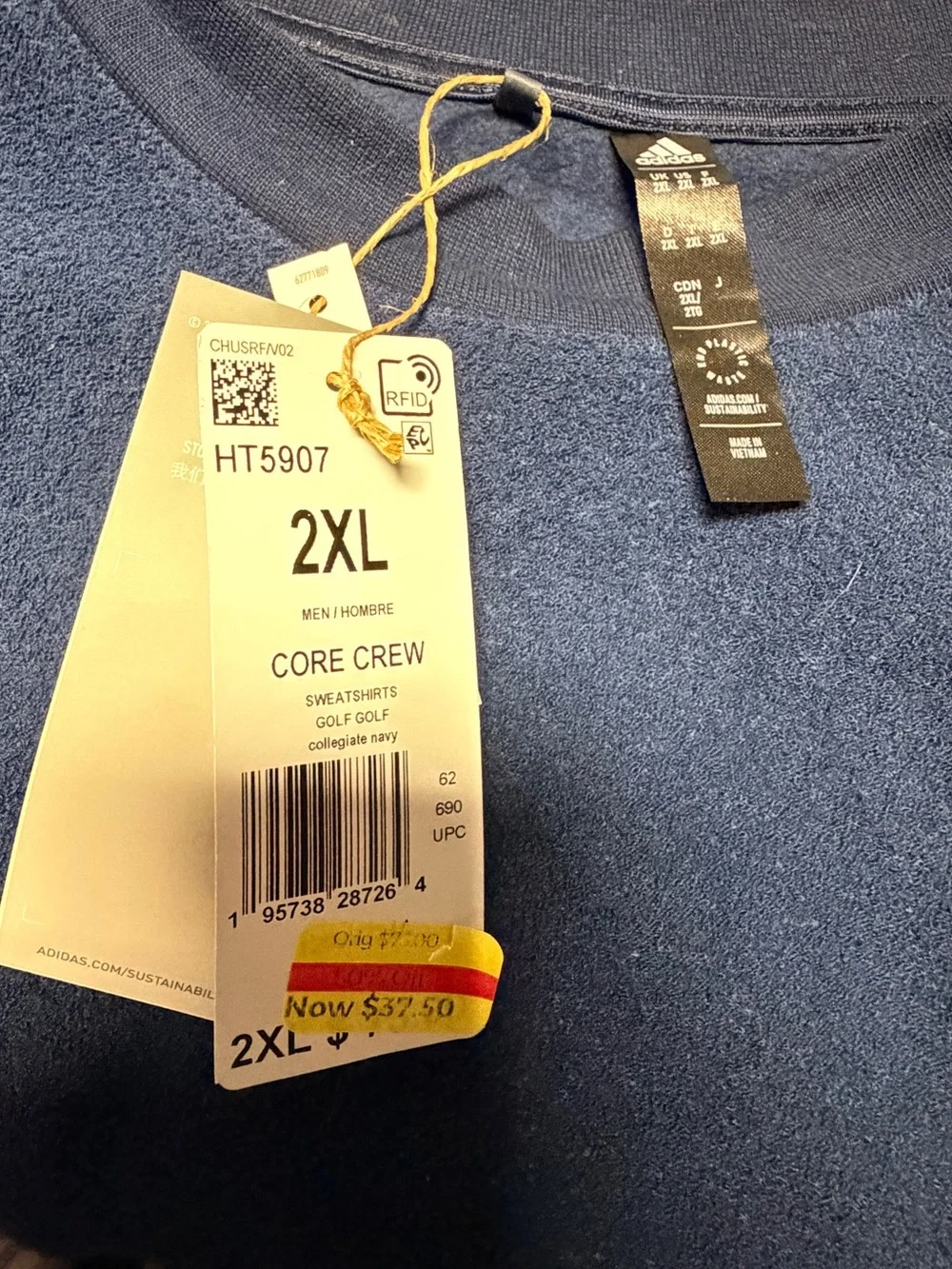 NWT adidas Men's Crewneck Sweater in Navy Blue Sz 2XL